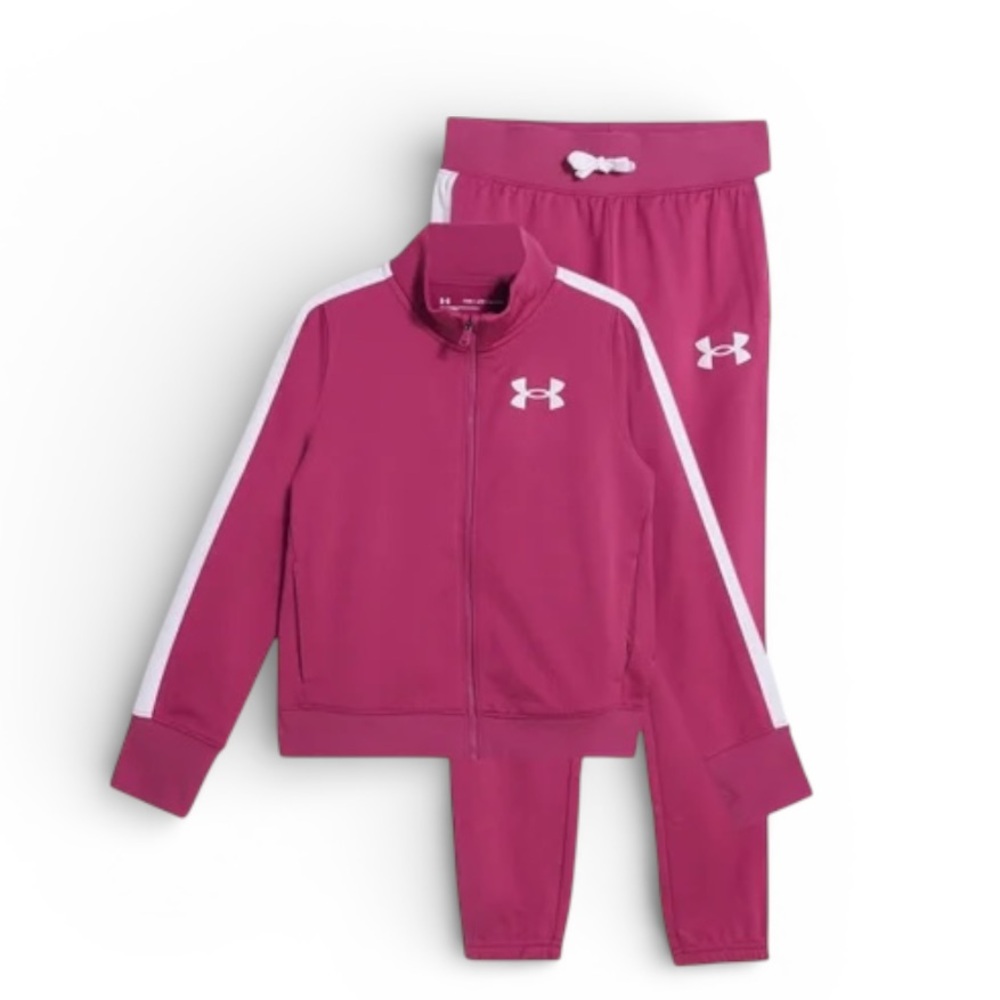UNDER ARMOUR Knit Girls' Tracksuit Jacket pants large pink white